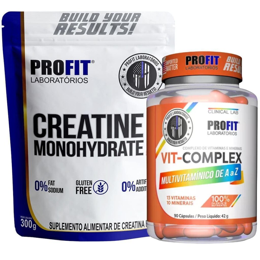 CREATINA MONOHIDRATADA 300G l MULTIVITAMÍNICO VIT COMPLEX 90 CÁPSULAS l PROFIT
