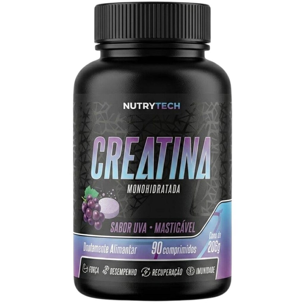 Creatina Monohidratada Sabor Uva - 90 Comprimidos Mastigáveis