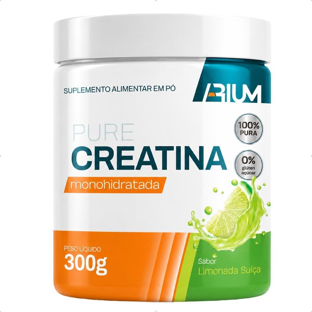 Creatina Pure Monohidratada Arium 300g Sabor Limonada Suíça