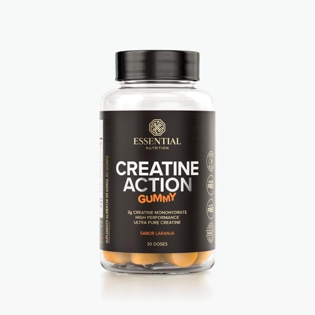 Creatine Action Gummy Laranja Essential Nutrition 60 Gomas
