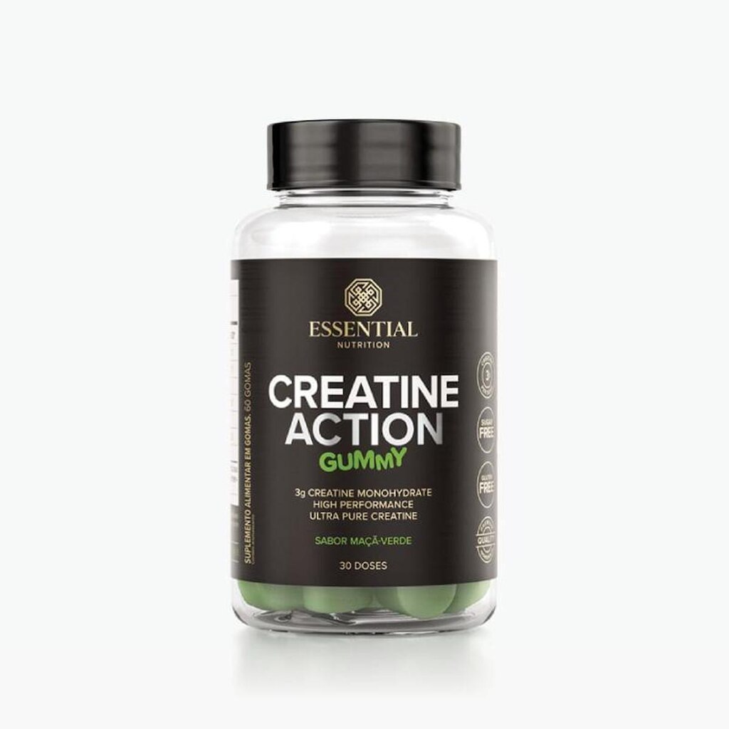 Creatine Action Gummy Maçã Verde Essential Nutrition 60 Gomas