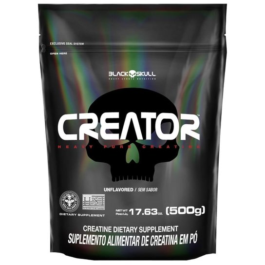 CREATOR - CREATINA MONOHIDRATADA - 500G - REFIL - BLACK SKULL Menor preço em CREATOR - CREATINA MONOHIDRATADA - 500G - REFIL - BLACK SKULL