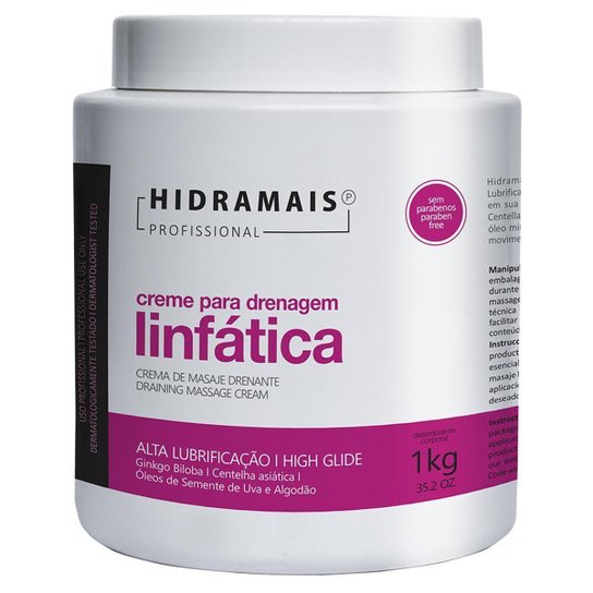 Creme para Drenagem Linfática Hidramais Profissional 1kg - Incolor