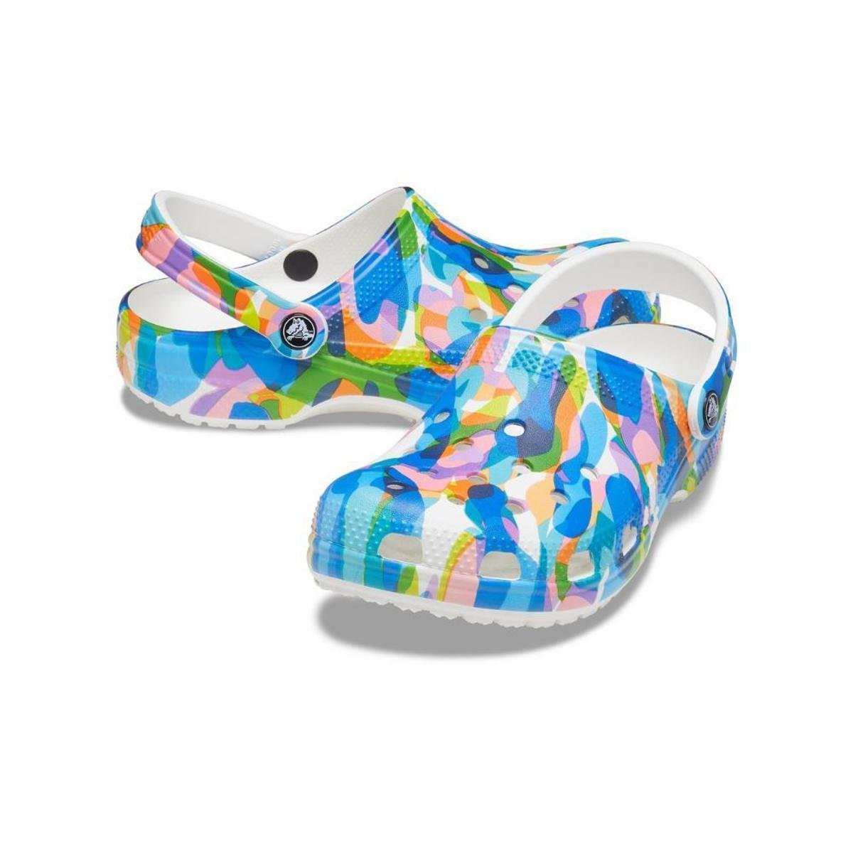 white multi color crocs