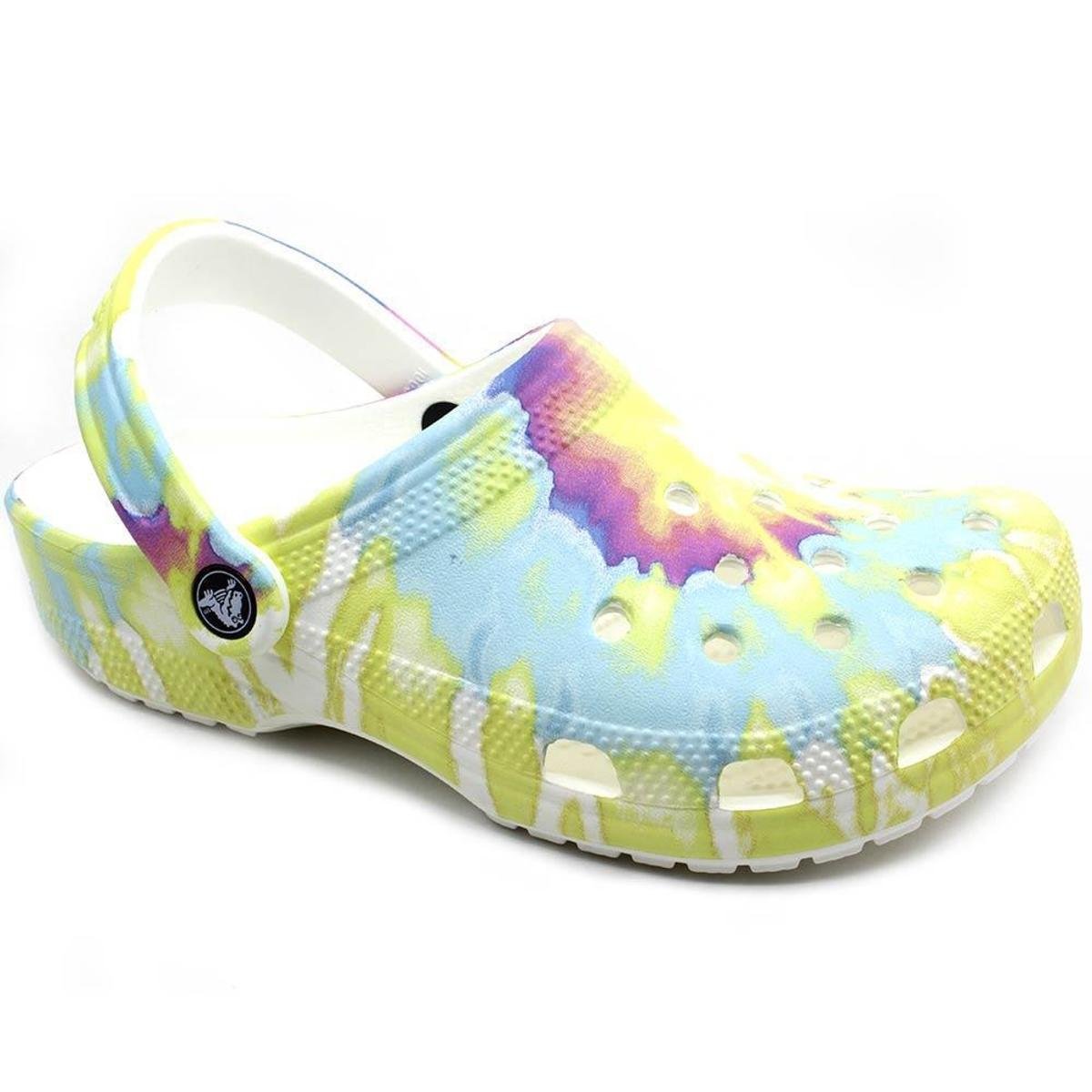 yellow tie dye crocs