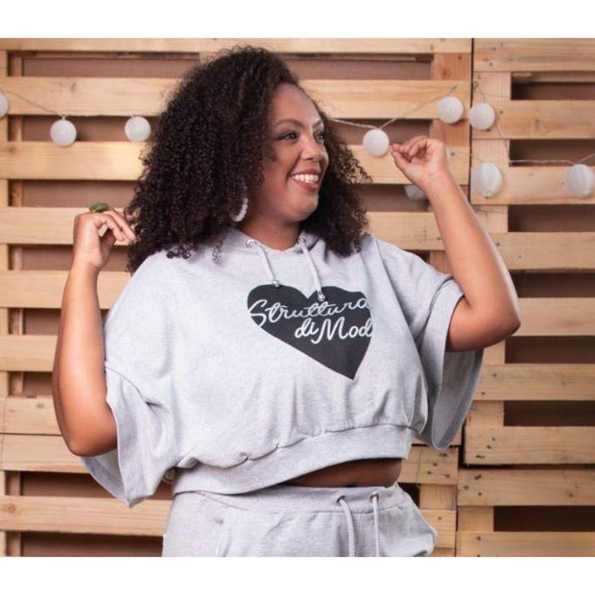 cropped plus size moletom com capuz