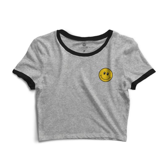 Cropped Com Viés Morena Deluxe Smile Emoji Feminino - Cinza