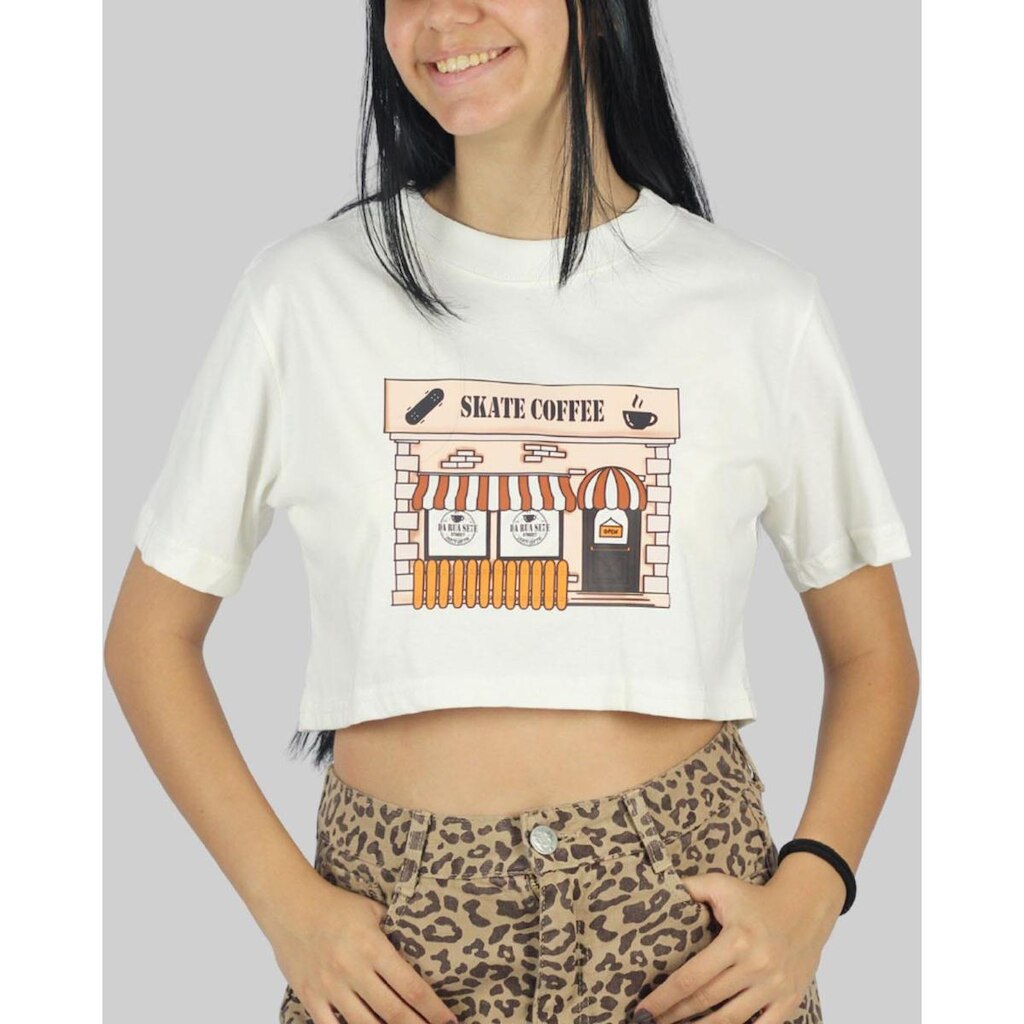 Cropped DR7 Street SK8 Coffee - Branco