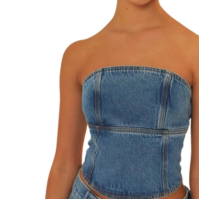 Cropped Farm Sem Alça Jeans