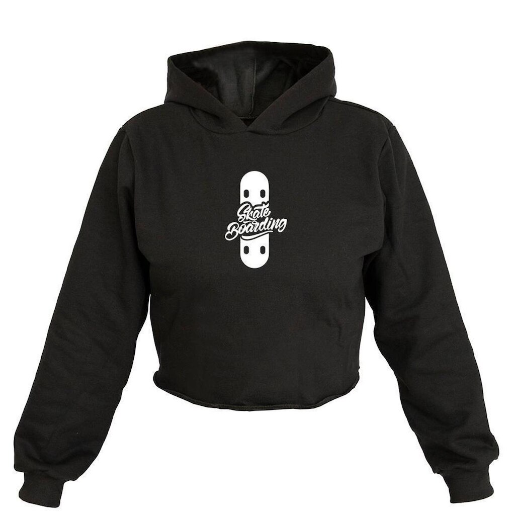 Cropped Feminino Moletom Estampa Skate Boarding Capuz Estilo