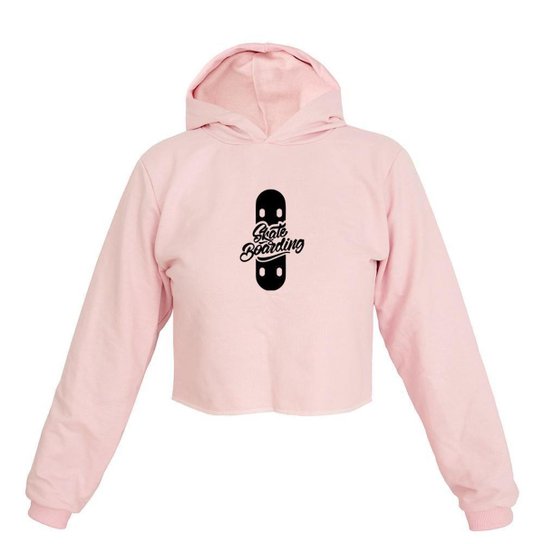 Cropped Feminino Moletom Estampa Skate Boarding Capuz Estilo