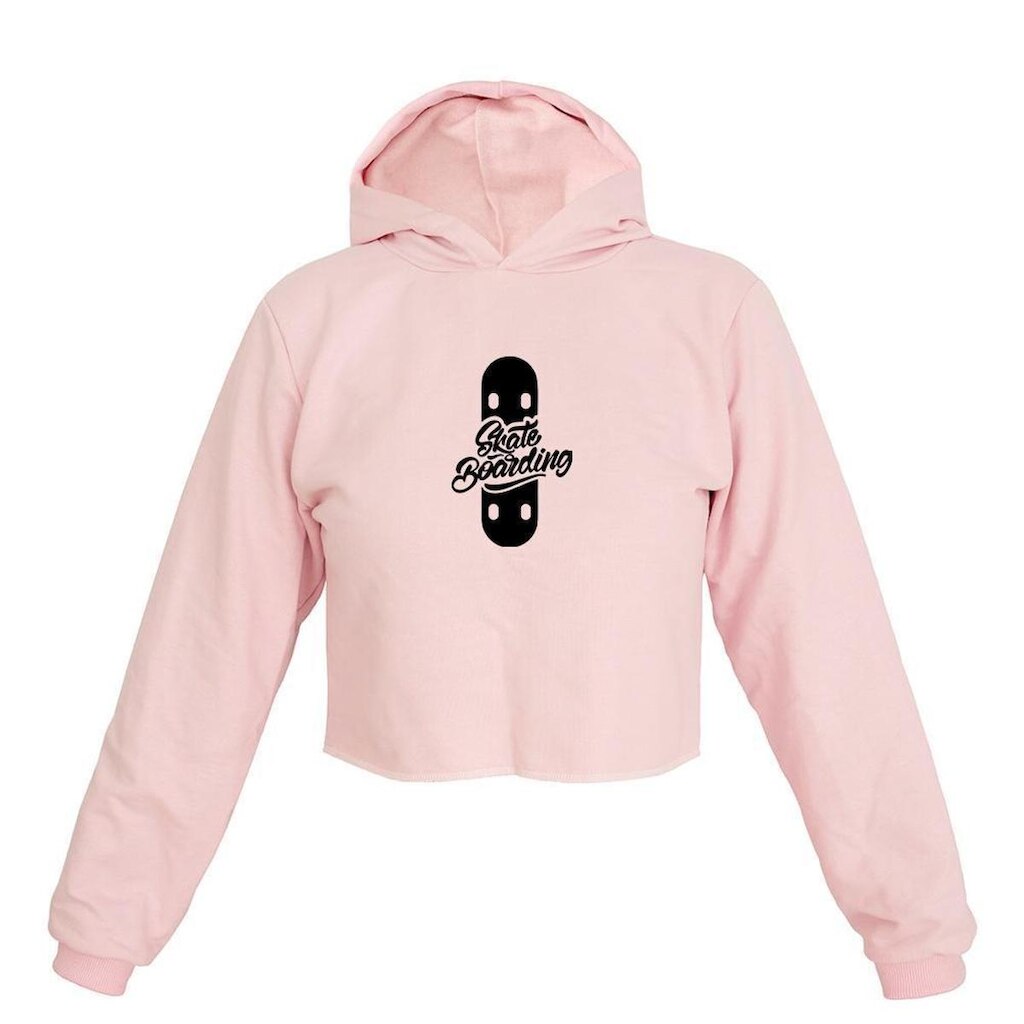 Cropped Feminino Moletom Estampa Skate Boarding Capuz Estilo