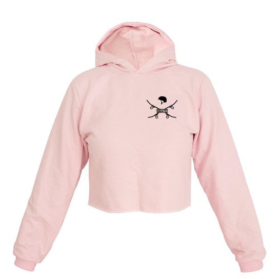 Cropped Feminino Moletom Estampa Skate Capacete Capuz Moda