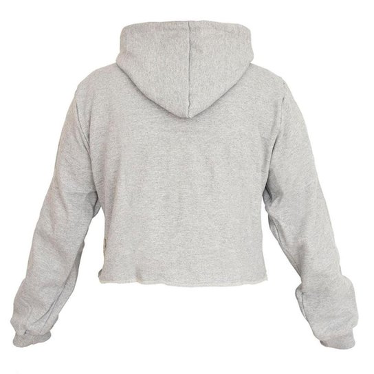 Cropped Feminino Moletom Estampa Skate Study Capuz Inverno Cinza