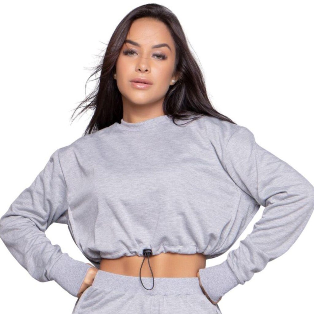 Cropped Fitnees Manga Longa Com Regulagem Serra e Mar Moletinho Roupa Treino Academia Moda Fitness