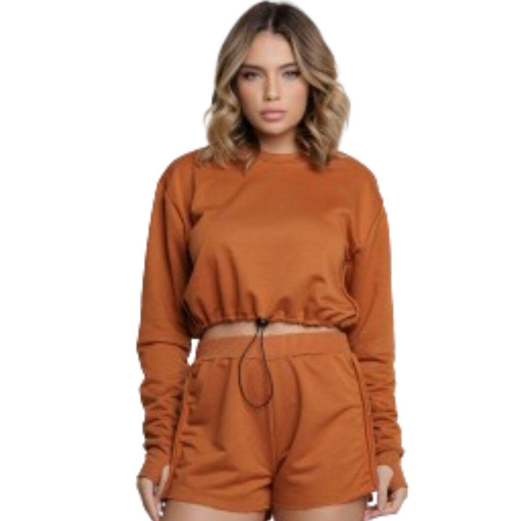 Cropped Fitnees Manga Longa Com Regulagem Serra e Mar Moletinho Roupa Treino Academia Moda Fitness