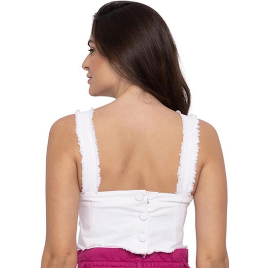 Cropped Jeans Feminino Aurora Alça Desfiada Branco