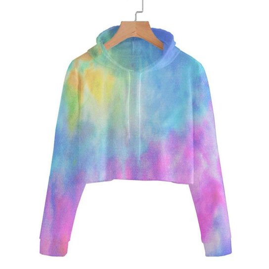 Cropped Lucas Lunny Moletom Feminino Tie Dye Capuz Conforto - Azul+Rosa