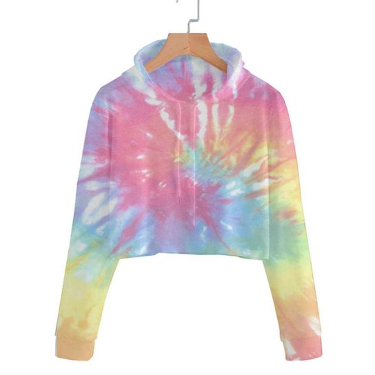 Cropped Lucas Lunny Moletom Feminino Tie Dye Casual Conforto - Rosa+Azul