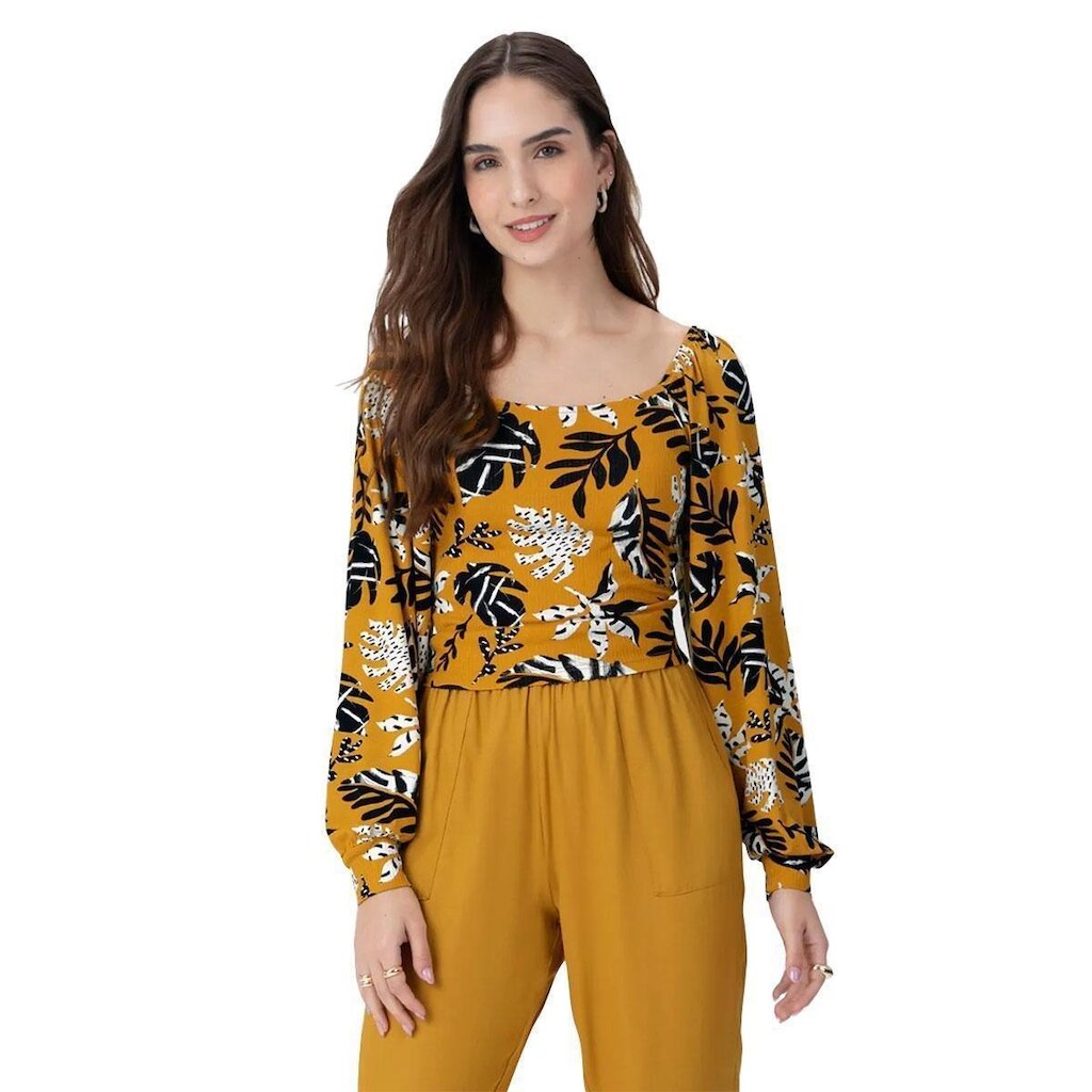 Cropped Malwee Feminina Canelada Manga Longa