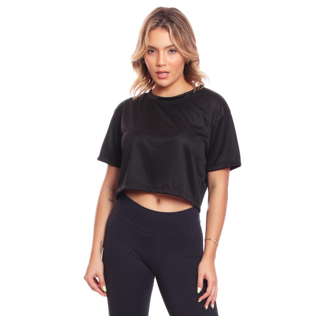 Cropped Manga Curta Oversized Feminino Proteção Uv Blusa