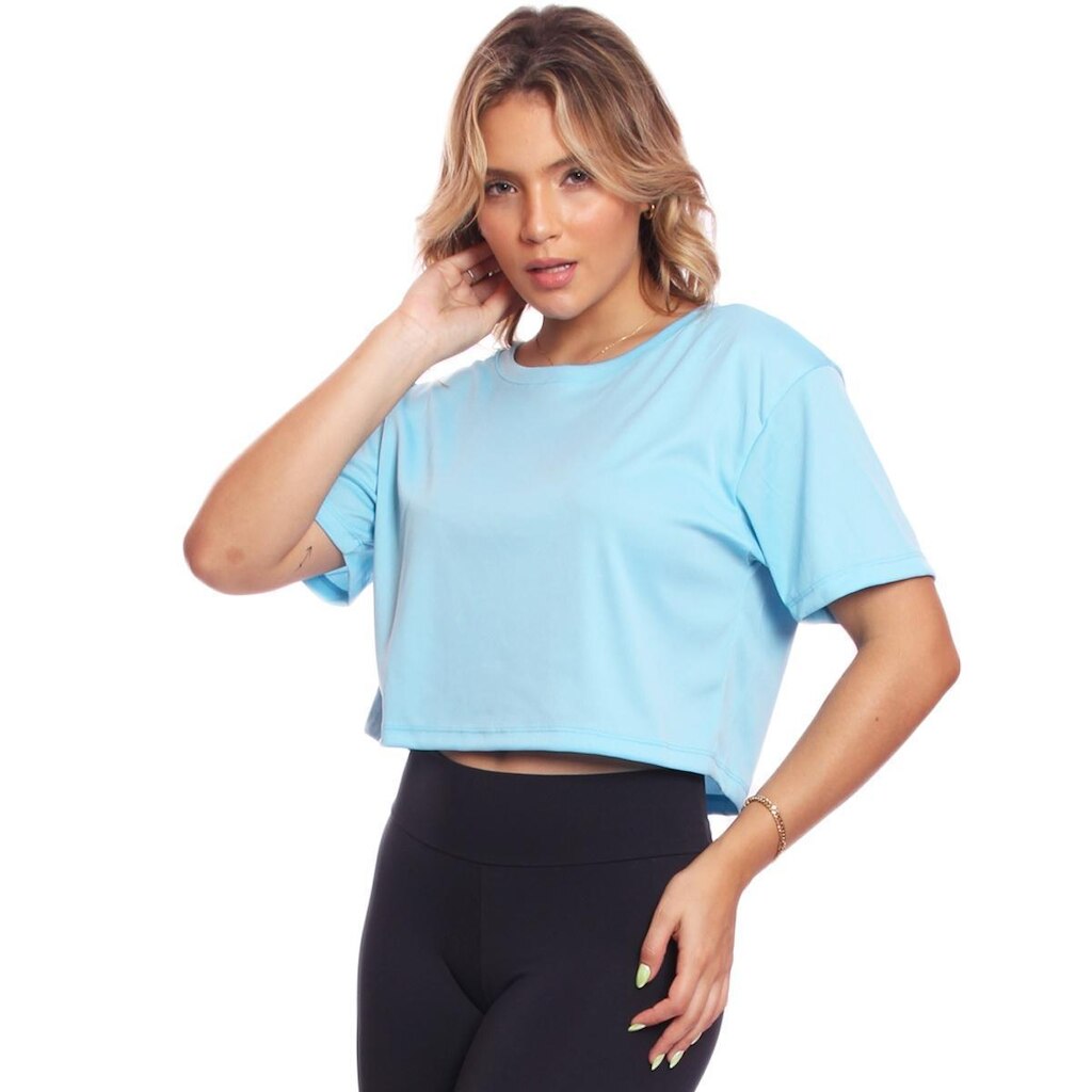 Cropped Manga Curta Oversized Feminino Proteção Uv Blusa