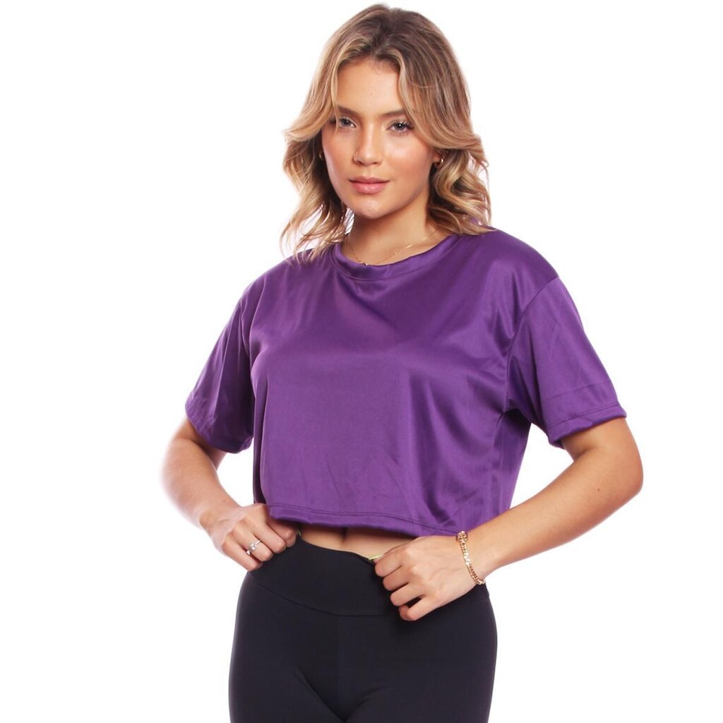 Cropped Manga Curta Oversized Feminino Proteção Uv Blusa