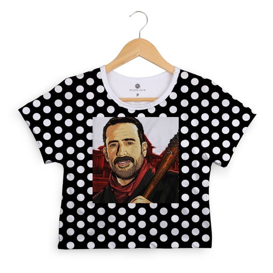 Cropped Morena Deluxe Negan Bolinha Total Full Print - Preto