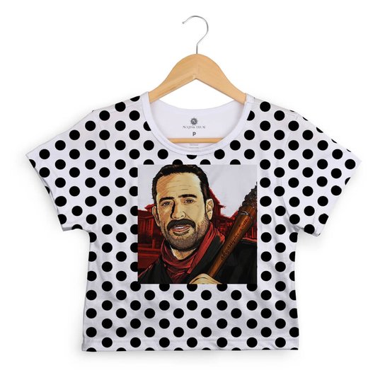 Cropped Morena Deluxe Negan Bolinha Total Full Print - Branco