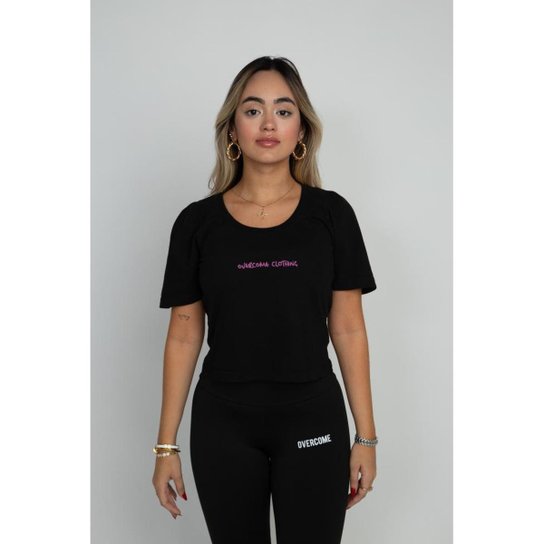 Cropped Overcome Purple Lettering Preto