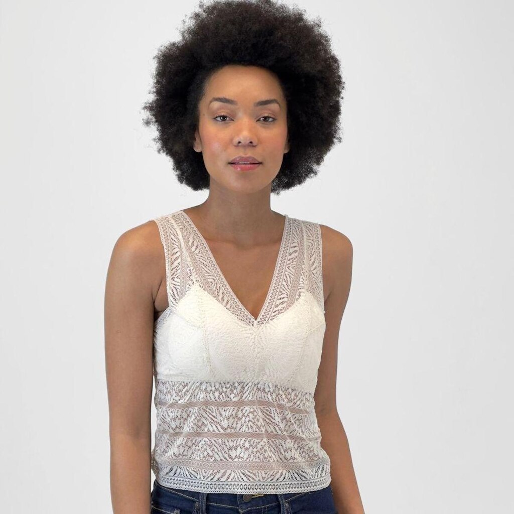 Cropped Pacific Blue Regata Rendado com Bojo Feminino