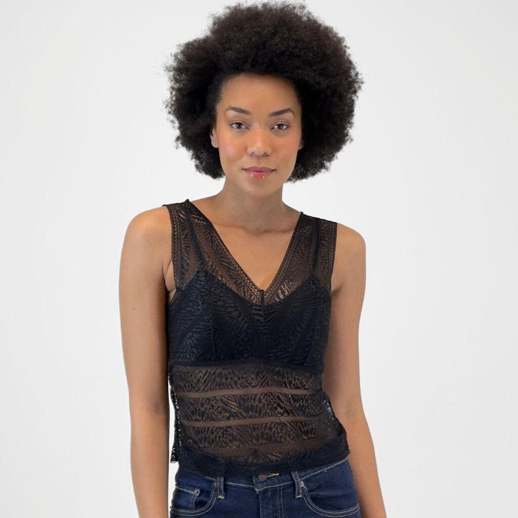 Cropped Pacific Blue Regata Rendado com Bojo Feminino