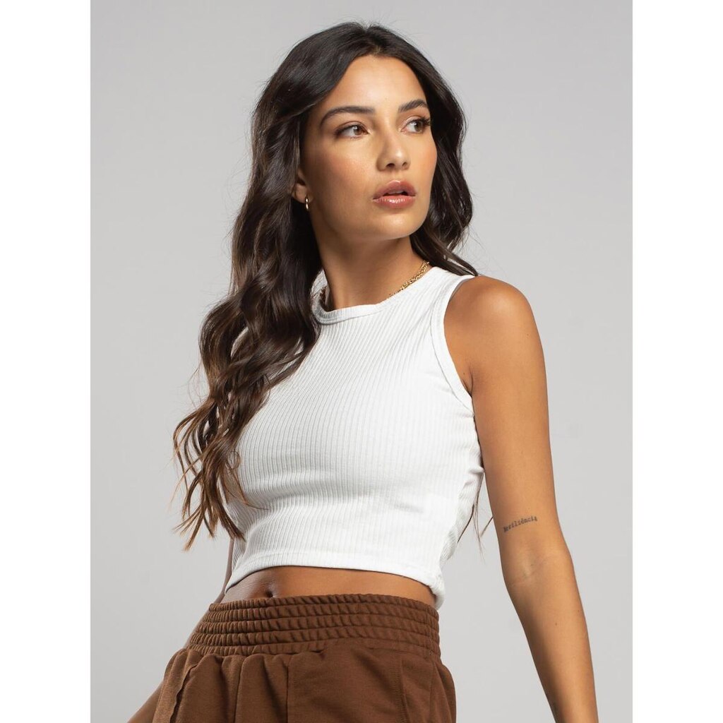 Cropped Regata Canelado Moda Casual Feminina
