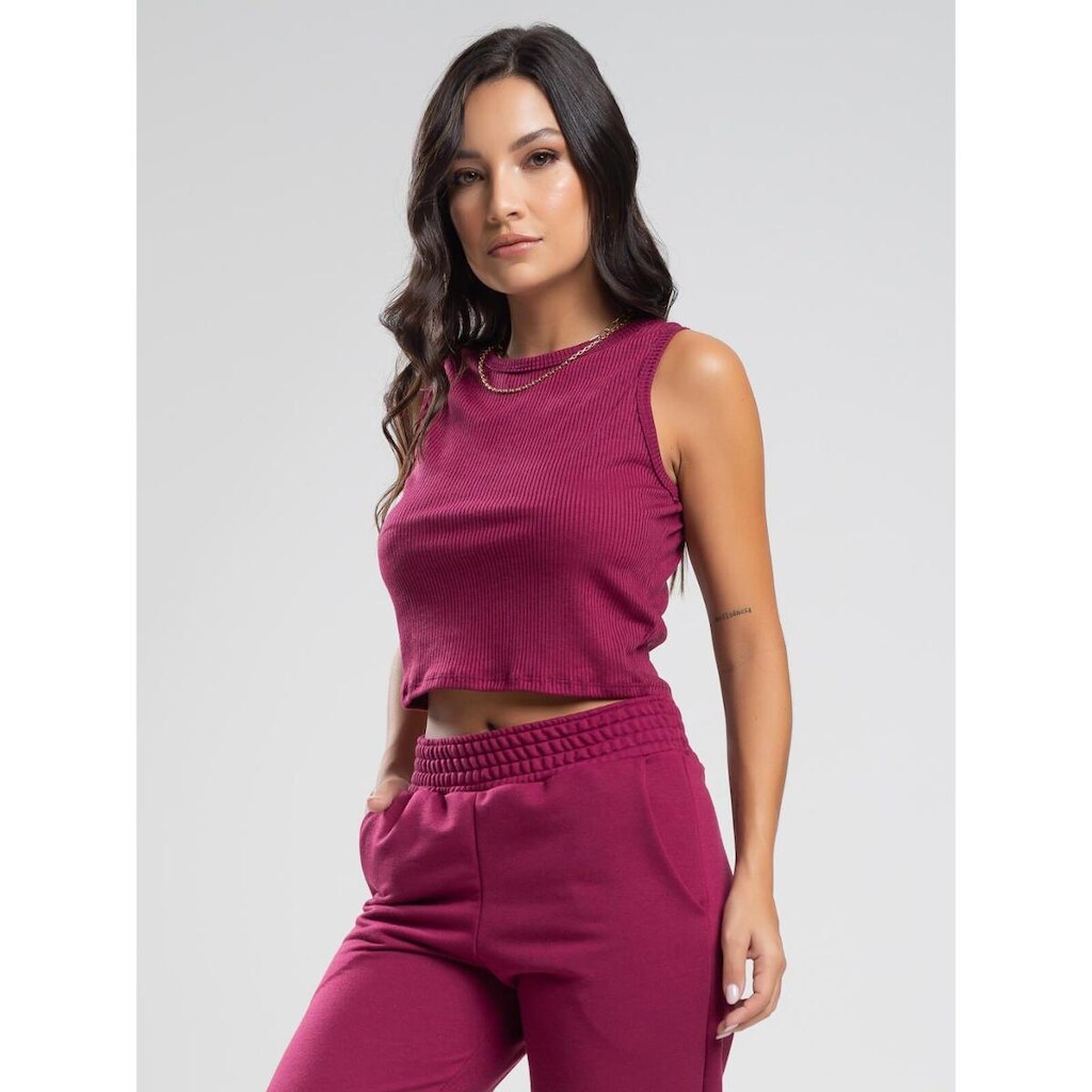 Cropped Regata Canelado Moda Casual Feminina