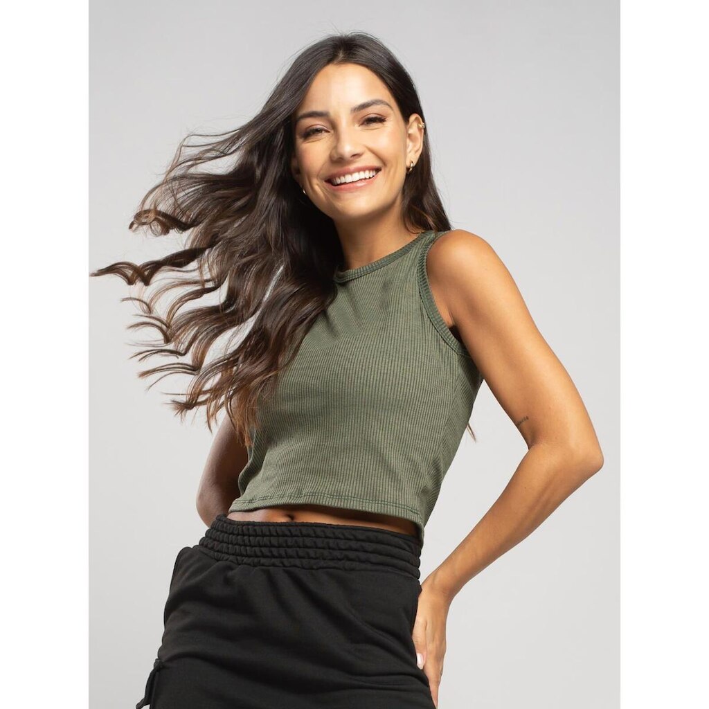 Cropped Regata Canelado Moda Casual Feminina