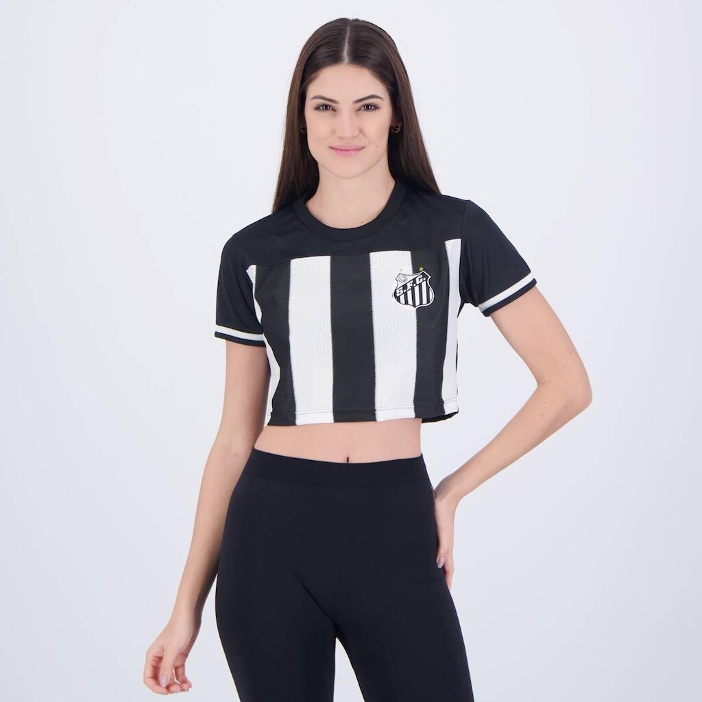 Cropped Santos Brisk Feminino Branco e Preto