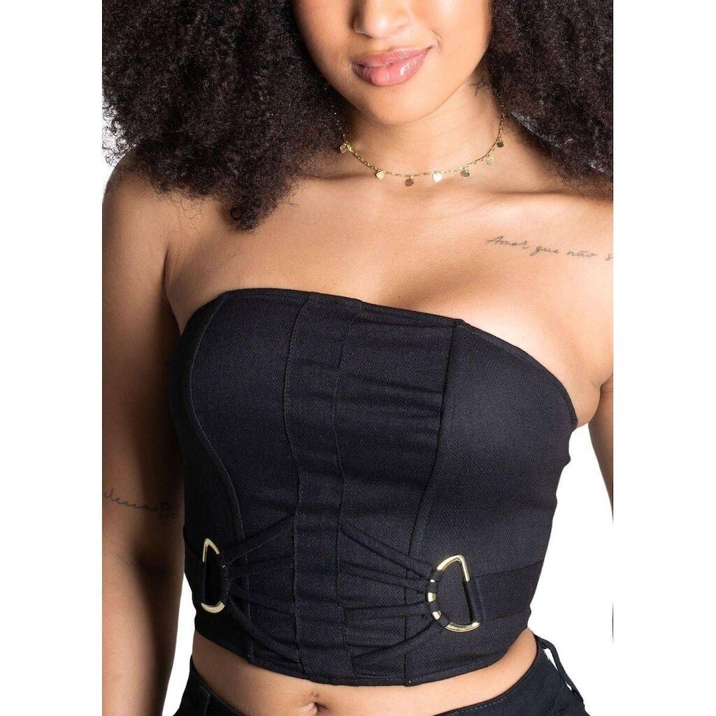 CROPPED TOMARA QUE CAIA - PRETO M