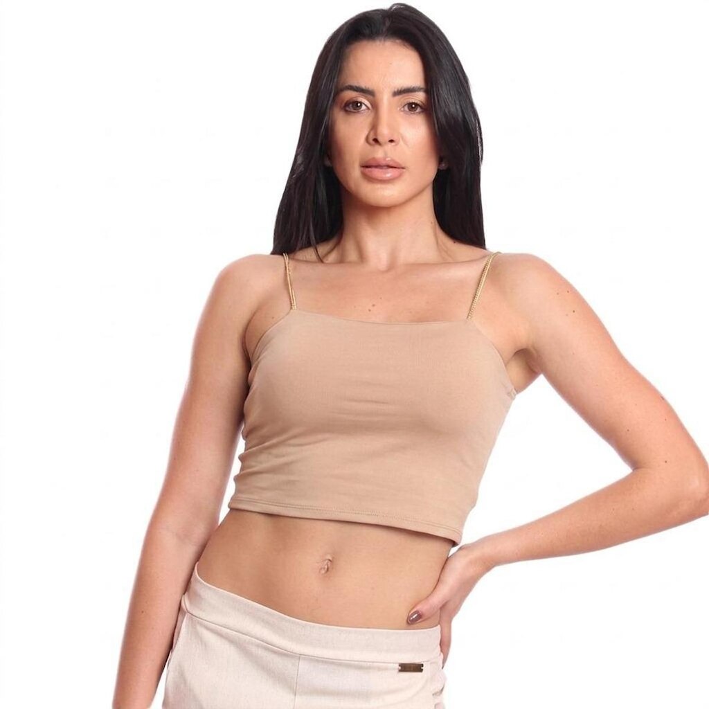 Cropped Top Feminino Alcinha com Elástico Suplex Liso Básico Casual