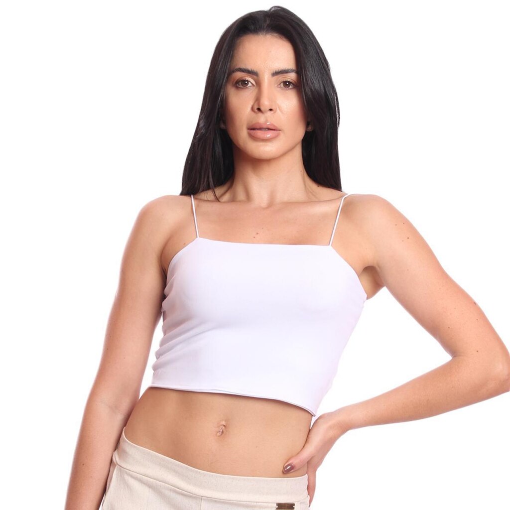 Cropped Top Feminino Alcinha com Elástico Suplex Liso Básico Casual