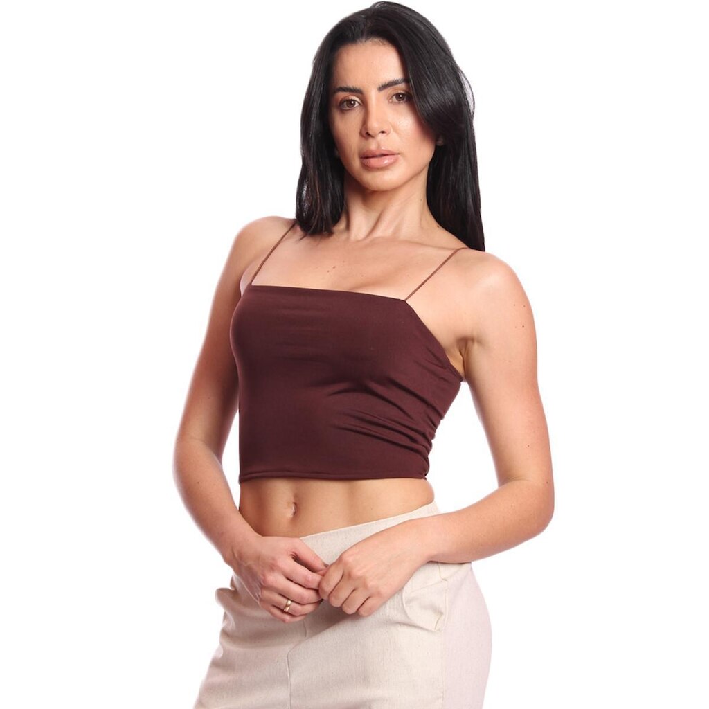 Cropped Top Feminino Alcinha com Elástico Suplex Liso Básico Casual
