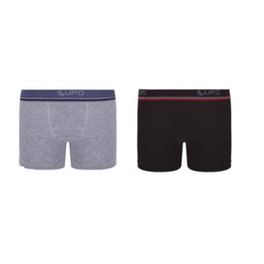 Cueca Boxer LUPO KIDS Algodão C/ Elastano KIT 2 UNIDADES - Cinza+Preto Menor preço em Cueca Boxer LUPO KIDS Algodão C/ Elastano KIT 2 UNIDADES - Cinza+Preto