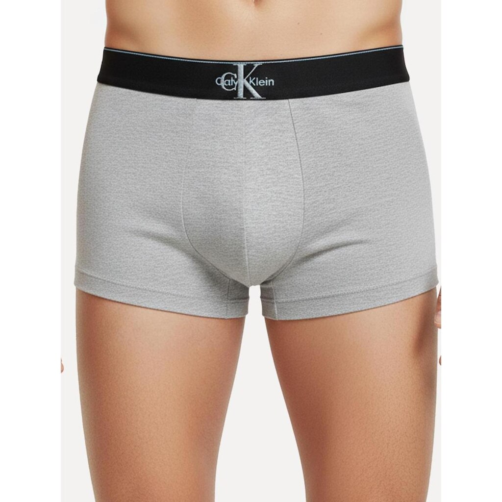Cueca Calvin Klein Low Rise Trunk Cotton New Re Issue Blue Logo Cinza Mescla