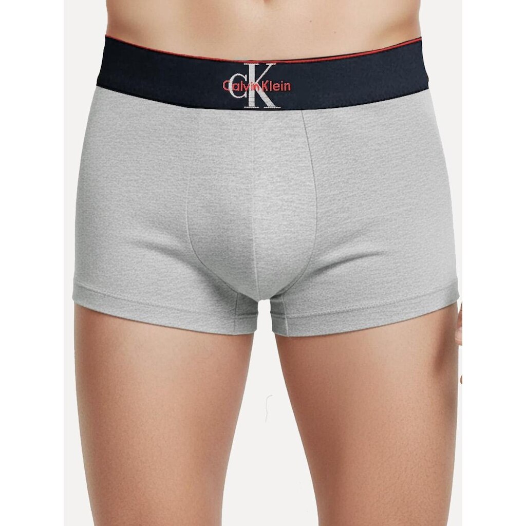 Cueca Calvin Klein Low Rise Trunk Cotton New Re Issue Red Logo Cinza Mescla