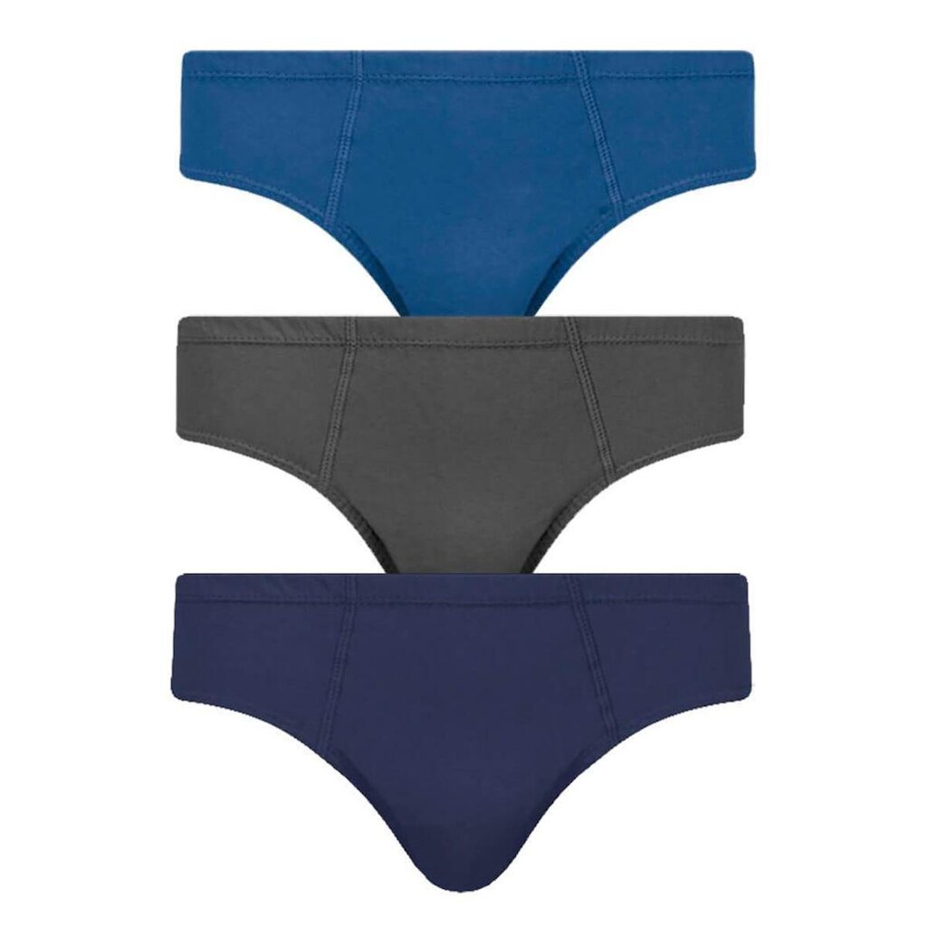 Cueca Masculina Kit 3 Peças Algodão Slip Tradicional Azul