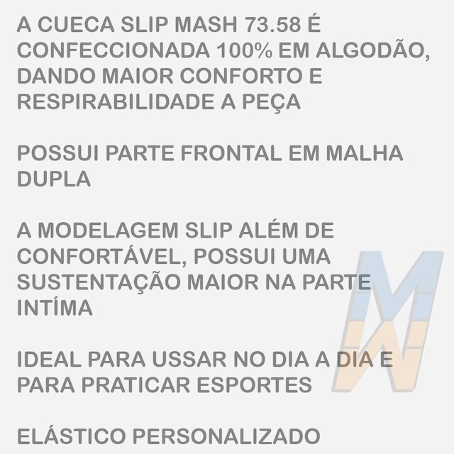Cueca Mash 73.58 Slip Confortável Malha 100% Algodão