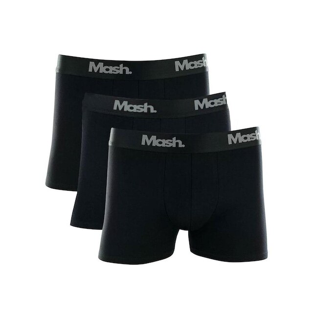 Cueca Mash Boxer Cotton Spandex Gray Logo Preta Pack 3UN - Preto | Netshoes