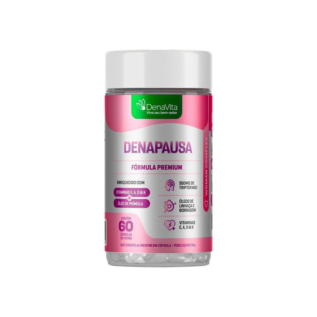 Denapausa, Óleos de Prímula, Linhaça, Borragem, Vitaminas A, D, E, K, Triptofano, Menopausa e TPM