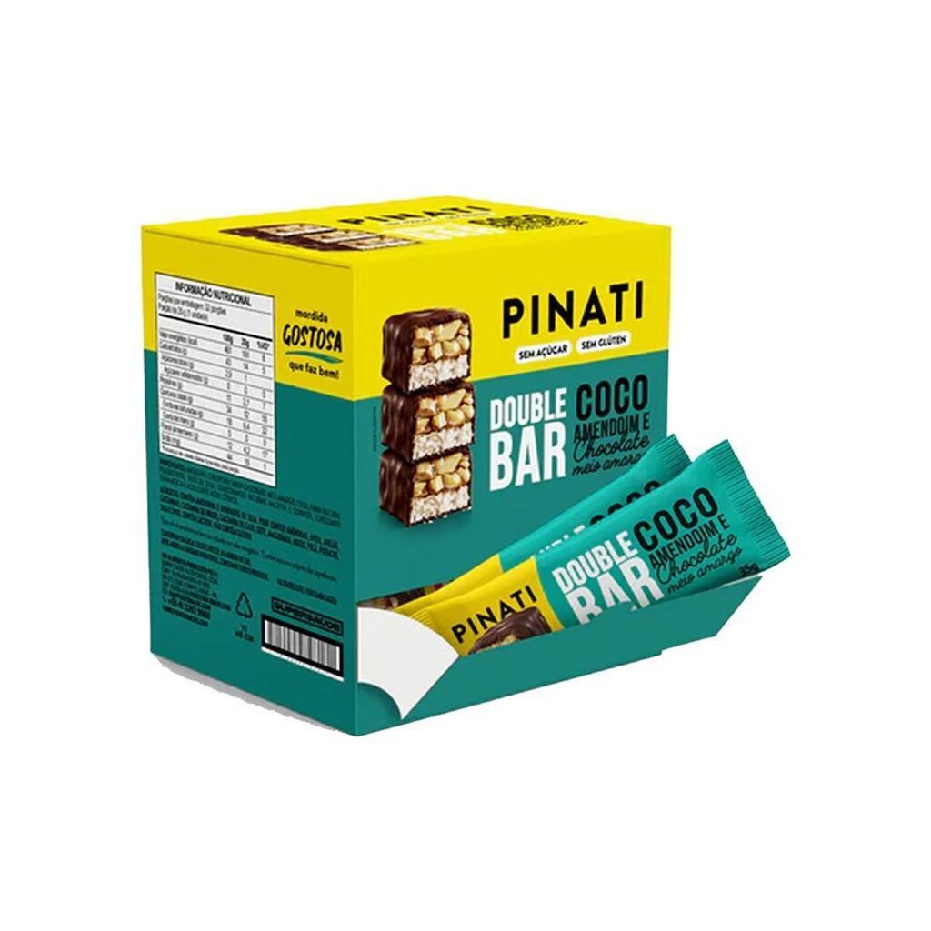 Double Bar Coco, Amendoim e Chocolate 35g 32 Unidades Pinati
