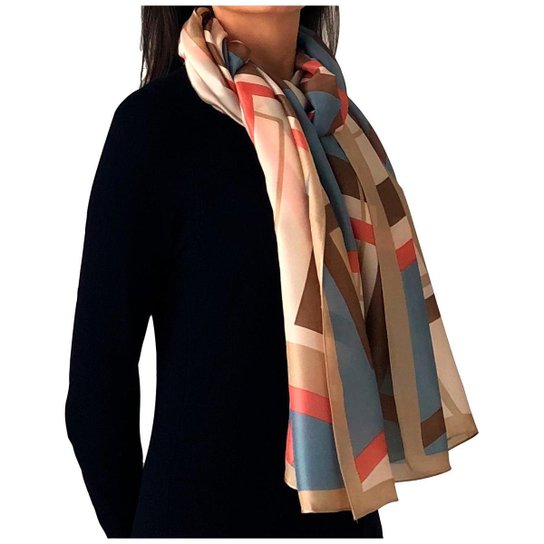 Echarpe Foulard Geometrico 90 x 180 cm - Marrom