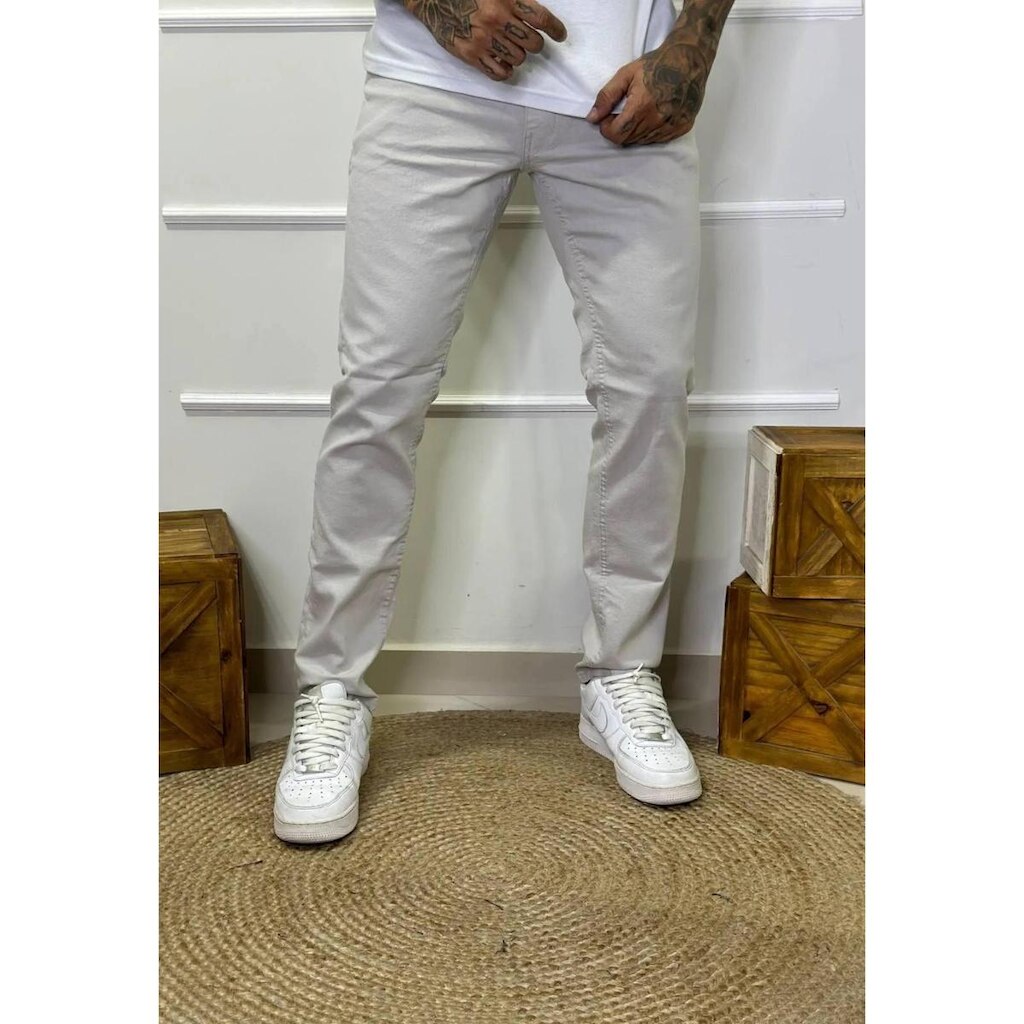 Editar Calça Masculina de Sarja Skinny com Elastano Creme